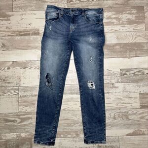 Aéropostale Jeans Men 33/32 Blue Denim Skinny Leg Distressed‎ Stretch Flat Front